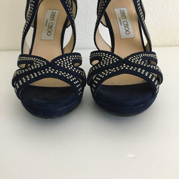 Jimmy Choo Womens 36-6US Karla Suede Mini Studs Navy/Silver Dust Bag Box 4"Heels - Picture 4 of 16